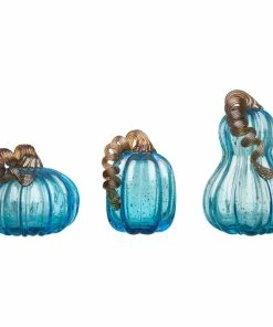 Cheapest 😍 Glitzhome Set Of 3, Blue Glass Pumpkin 🔔