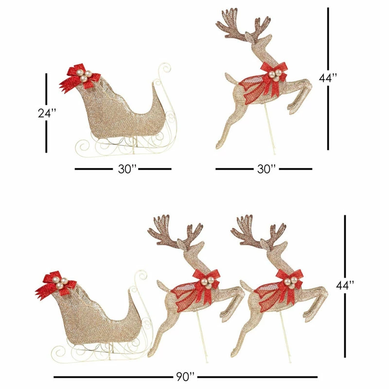 Best deal ✔️ Puleo Asia Limited Holiday Wonderland Mesh Champagne Lighted Sleigh/Reindeer Set 🛒 - Image 4