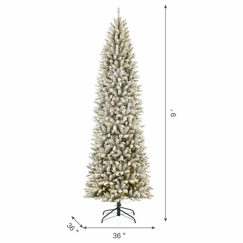 Best deal 😉 Glitzhome 9ft Pre-Lit Flocked Pencil Fir Artificial 🎄 Christmas Tree With 600 Warm Light ⌛ - Image 5