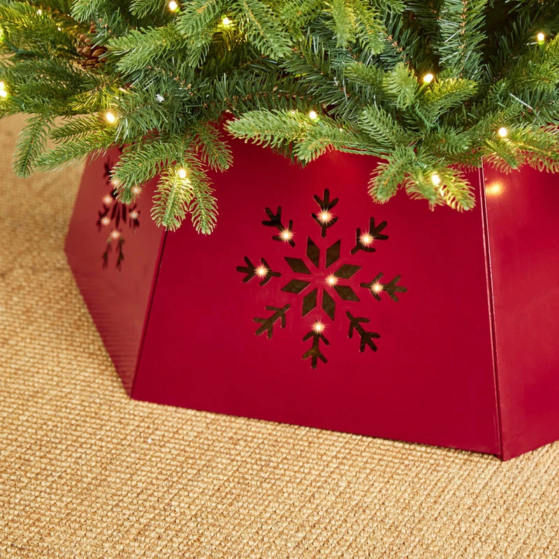 Brand new 😀 Glitzhome Red Hexagonal Metal Cutout Snowflake Tree Collar With Light String, 26"D 👏 - Image 9