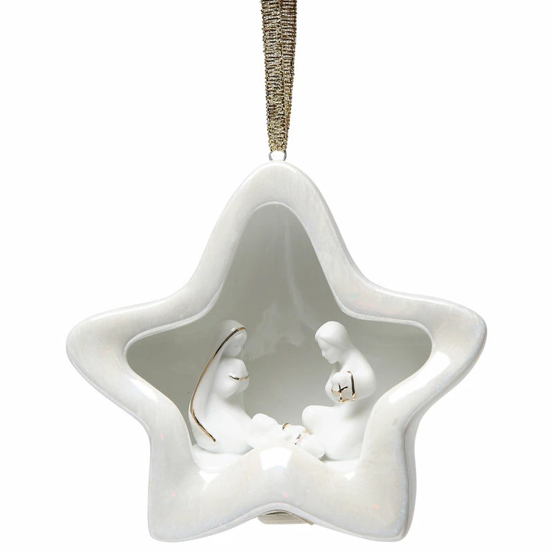 Promo ๐ Appletree Designs Cosmos Star Dome With Holy Nativity ๐ Christmas Tree Ornament Porcelain ๐