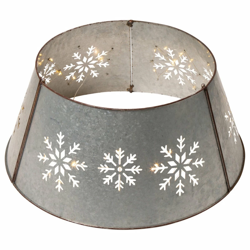 Best reviews of ๐ Glitzhome 26"D Snowflake Diecut Metal Tree Collar With Light String โ - Image 11