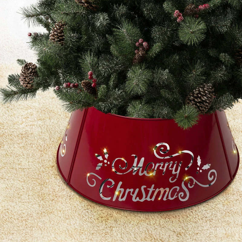 Best Pirce ๐ Glitzhome 26"D "Merry ๐ Christmas" Diecut Metal Tree Collar With Light String ๐ - Image 9