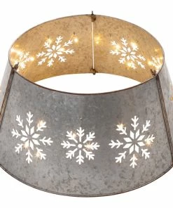 Deals 🔥 Glitzhome 21.65" Snowflake Diecut Metal Tree Collar With Light String 🔔