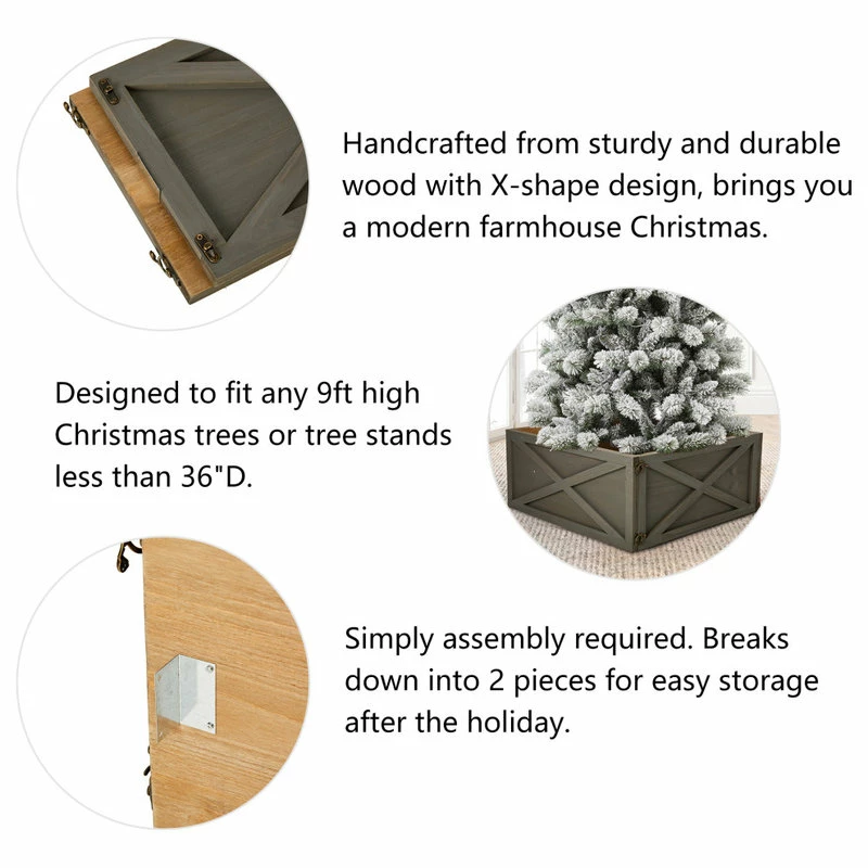 Discount ⌛ Glitzhome Washed Wooden Tree Collar, Gray, 26"lx26"w 🎁 - Image 4