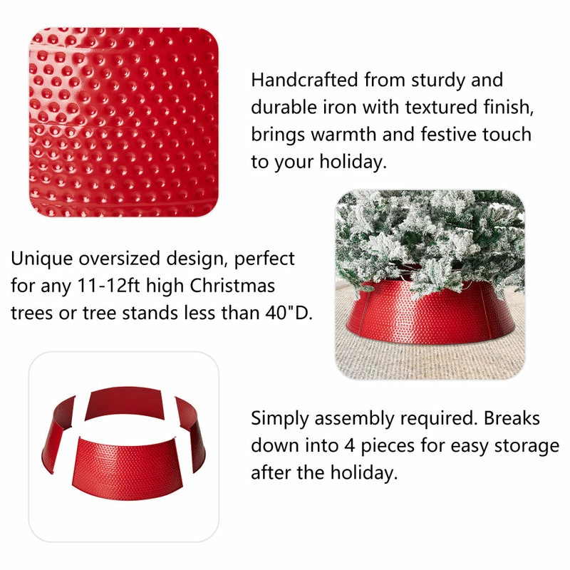 Cheap 🛒 Glitzhome 🎄 Christmas Red 🔨 Hammered Metal Tree Collar, 40.5"D 👍 - Image 4
