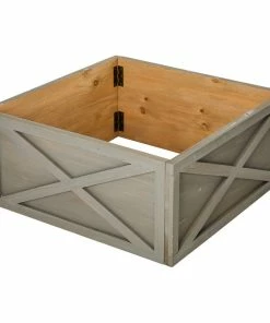 Discount ⌛ Glitzhome Washed Wooden Tree Collar, Gray, 26"lx26"w 🎁