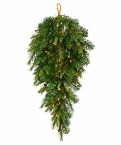 Best Sale 😍 Vickerman Company 36" Pre-Lit Battery Operated Mixed Pine Cashmere Teardrop Swag, Clear LED 😍