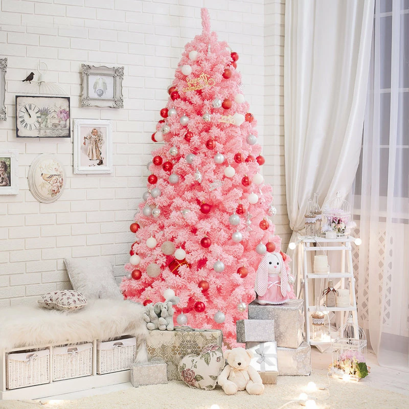 New π Costway 7.5ft Snow Flocked Hinged Artificial π Christmas Tree W/ Metal Stand Pink π - Image 2