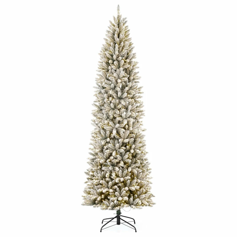 Best deal 😉 Glitzhome 9ft Pre-Lit Flocked Pencil Fir Artificial 🎄 Christmas Tree With 600 Warm Light ⌛
