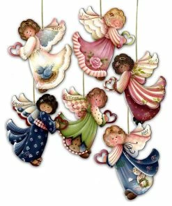 Promo ❤️ AMonogramart Loving Angels Wooden Ornaments, Set Of 6 😀