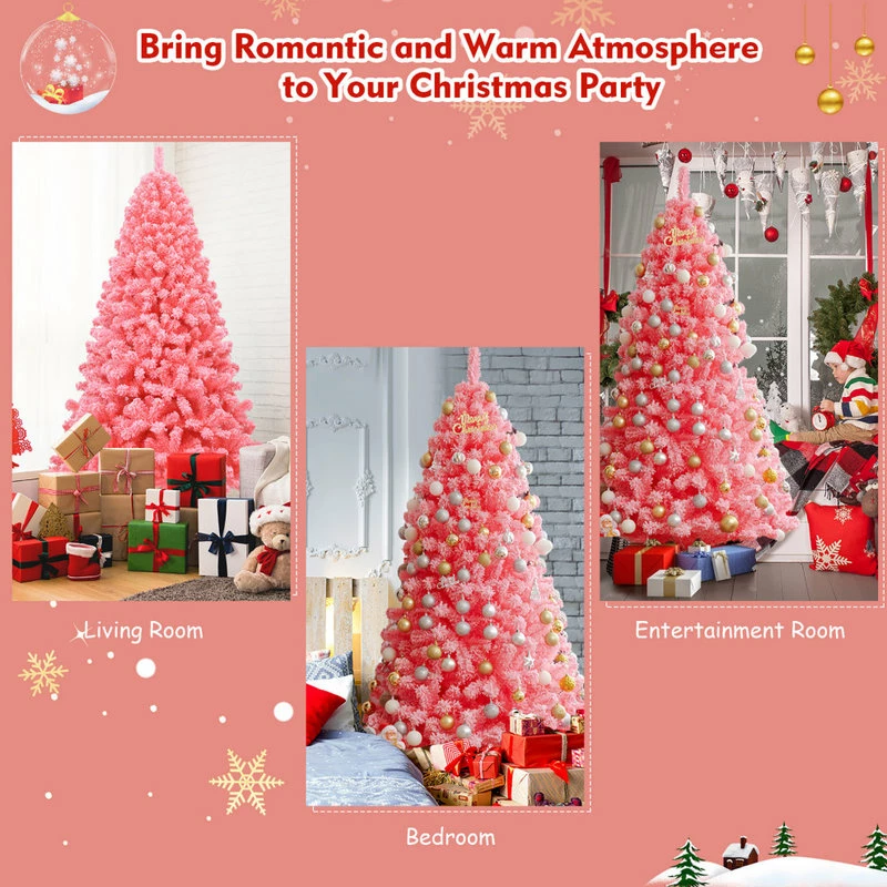 New π Costway 7.5ft Snow Flocked Hinged Artificial π Christmas Tree W/ Metal Stand Pink π - Image 3