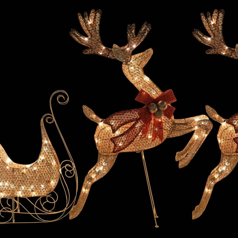 Best deal ✔️ Puleo Asia Limited Holiday Wonderland Mesh Champagne Lighted Sleigh/Reindeer Set 🛒 - Image 3