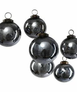 Promo 🎁 Serene Spaces Living Set Of 6 Antique Platinum Glass Ball Ornament In Window Box, 4"x3" 👍