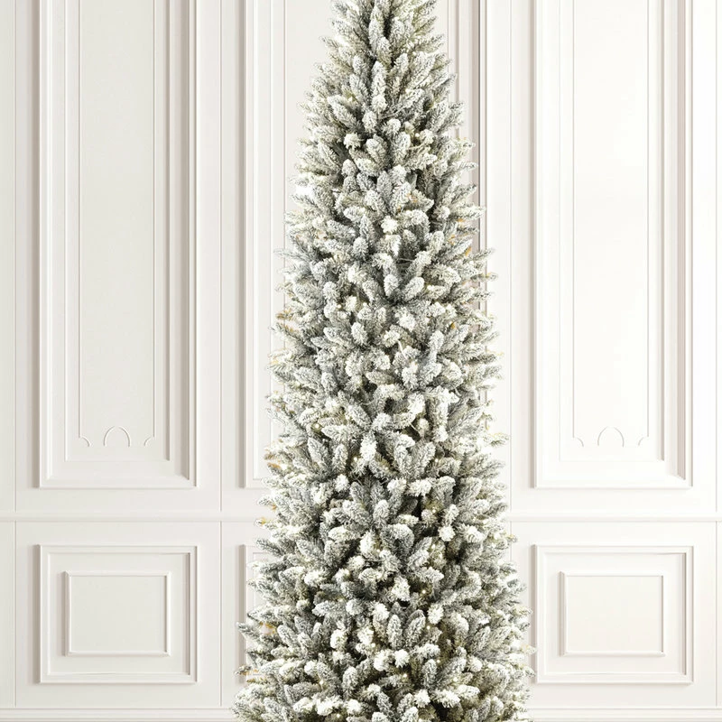 Best deal 😉 Glitzhome 9ft Pre-Lit Flocked Pencil Fir Artificial 🎄 Christmas Tree With 600 Warm Light ⌛ - Image 8