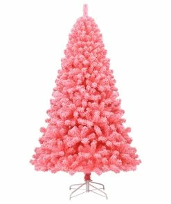 New ๐ Costway 7.5ft Snow Flocked Hinged Artificial ๐ Christmas Tree W/ Metal Stand Pink ๐