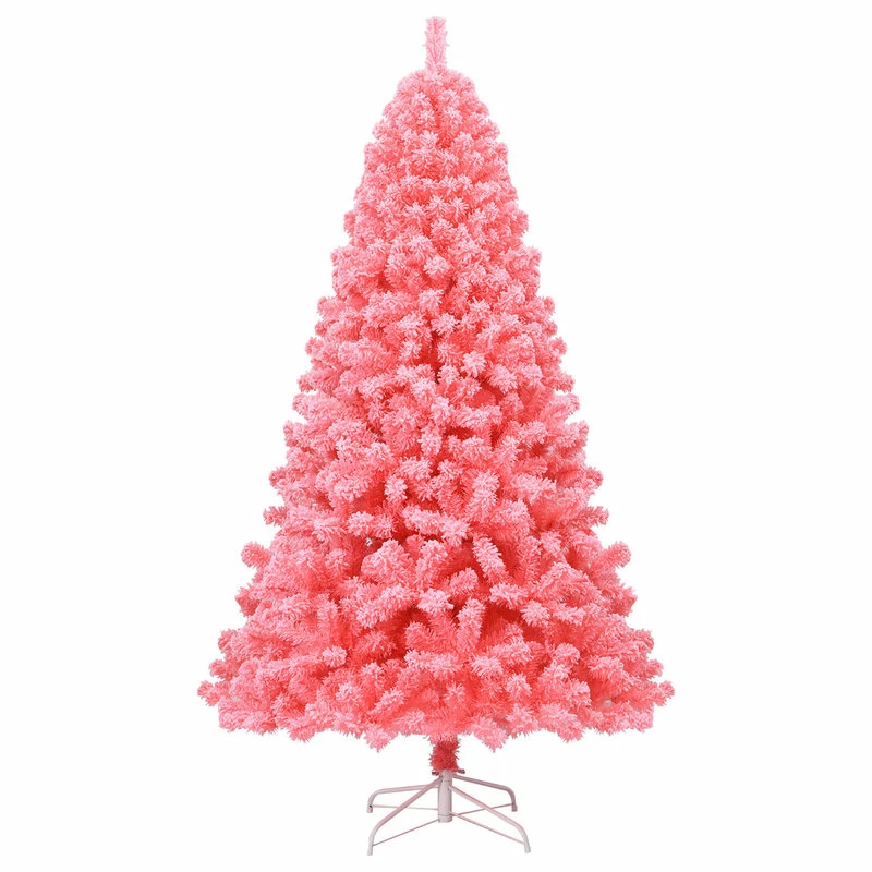 New π Costway 7.5ft Snow Flocked Hinged Artificial π Christmas Tree W/ Metal Stand Pink π