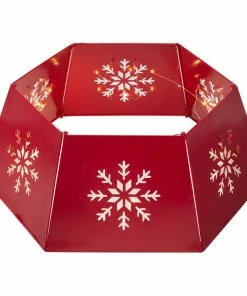 Brand new 😀 Glitzhome Red Hexagonal Metal Cutout Snowflake Tree Collar With Light String, 26"D 👏