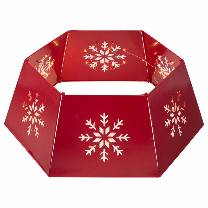 Brand new 😀 Glitzhome Red Hexagonal Metal Cutout Snowflake Tree Collar With Light String, 26"D 👏