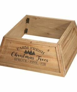 Best Sale 😍 Glitzhome Natural Wooden Trapezoid Farm Fresh 🎄 Christmas Trees Tree Collar, 26"L 🔔