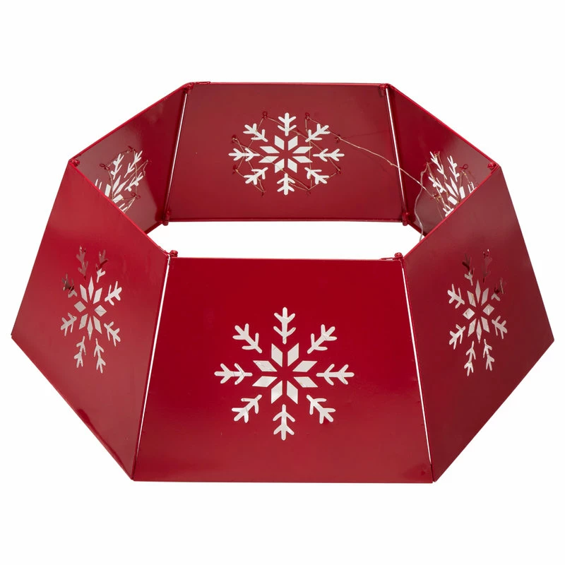 Brand new 😀 Glitzhome Red Hexagonal Metal Cutout Snowflake Tree Collar With Light String, 26"D 👏 - Image 2