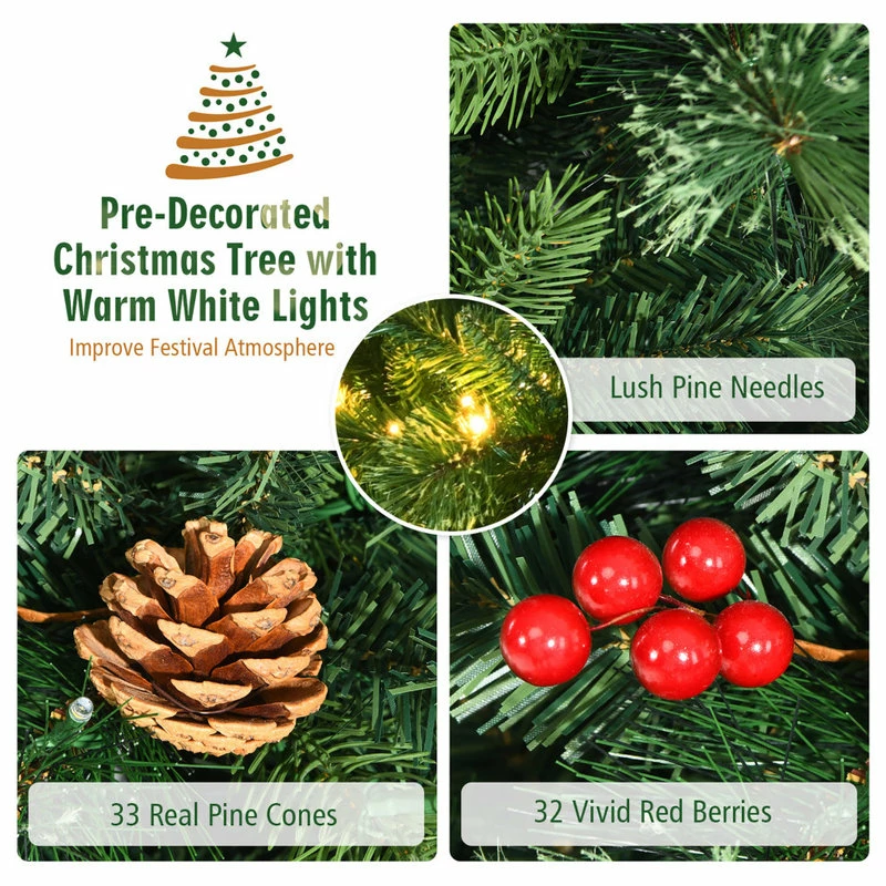 Cheap ๐ Costway 8ft Pre-lit Hinged Artificial ๐
Christmas Tree W/Pine Cones & Red Berries โญ - Image 4