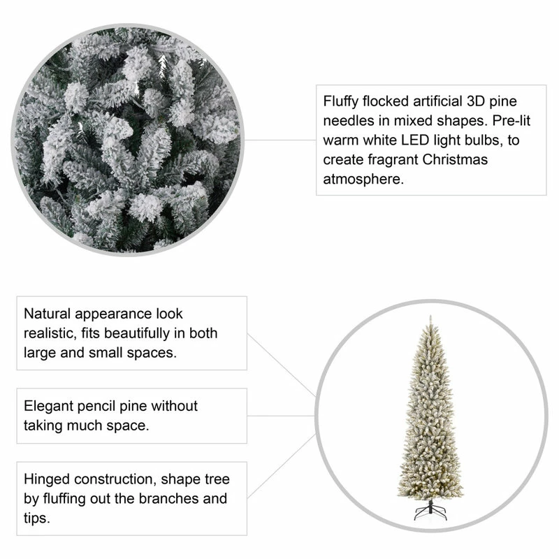 Best deal 😉 Glitzhome 9ft Pre-Lit Flocked Pencil Fir Artificial 🎄 Christmas Tree With 600 Warm Light ⌛ - Image 6