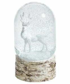 Budget 🔔 Zodax 7" Tall Snow Globe Dome On Birch, Moose Sculpture, White And Beige ⌛