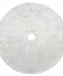 Hot Sale 🎁 Fennco Styles 🎅 Christmas Decor Faux Fur With Silver Lurex Thread Tree 👗 Skirt, 56" Round, White 👍