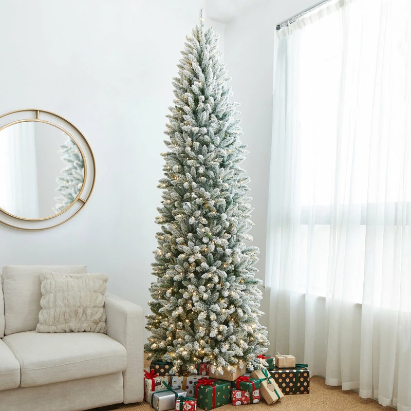 Best deal 😉 Glitzhome 9ft Pre-Lit Flocked Pencil Fir Artificial 🎄 Christmas Tree With 600 Warm Light ⌛ - Image 9