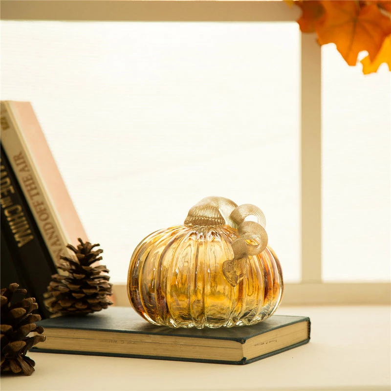 Best deal ๐ Glitzhome Amber Crackle Glass Pumpkin ๐ - Image 5