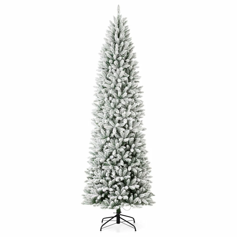 Best deal 😉 Glitzhome 9ft Pre-Lit Flocked Pencil Fir Artificial 🎄 Christmas Tree With 600 Warm Light ⌛ - Image 2