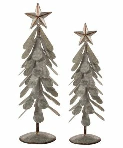Budget 👏 Glitzhome 2-Piece Galvanized Metal 🎁 Christmas Table Tree Decor 🎉