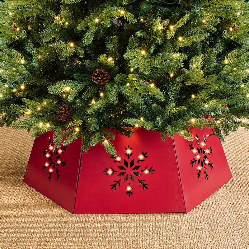 Brand new 😀 Glitzhome Red Hexagonal Metal Cutout Snowflake Tree Collar With Light String, 26"D 👏 - Image 8