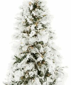 Cheap ✔️ Christmas Time 6.5' Frosted Fir Snowy Artificial ❄ Christmas Tree With Clear LED Lights 😀