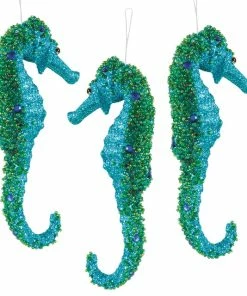 Buy 🥰 C & F Home Coastal Seahorse Glittered Jeweled Teal ❄ Christmas Holiday Ornaments Set Of 3 👍