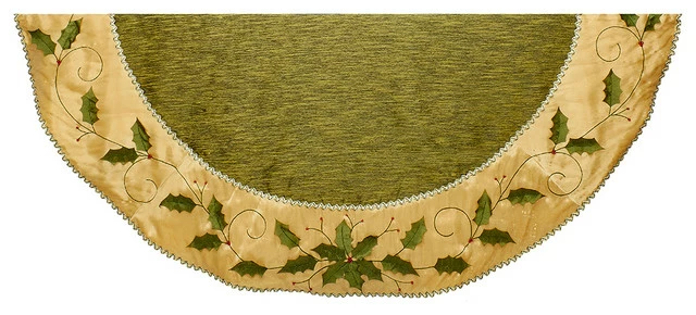 Hot Sale 👏 Kurt S. Adler, Inc. 54" Green And Gold Holly Leaves Embroidered Treeskirt ❤️