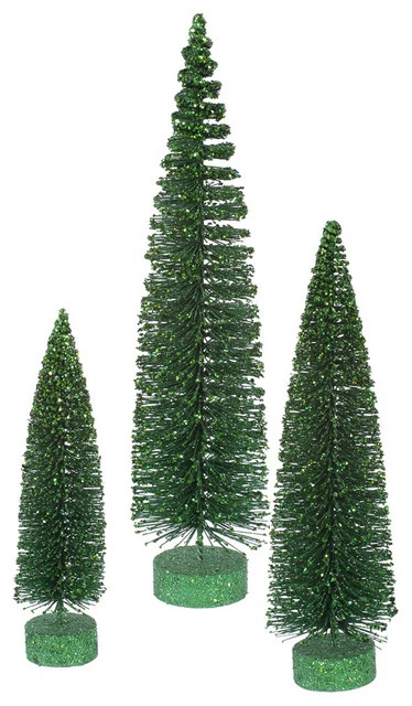 Best Pirce ⌛ Vickerman Company Vickerman 3-Piece Oval Tree Set, White Snow, Emerald Glitter ⭐