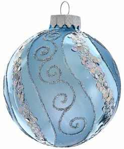 Deals 🔔 Kurt S. Adler, Inc. 80mm Silv Blue W. Glitter, Sequins Glass Ball Ornaments, 6 Piece Box 😍