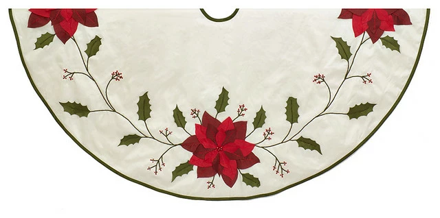 Brand new 🎉 Kurt S. Adler, Inc. 54" Ivory With Holly Leaves And Poinsettia Tree 👗 Skirt 🛒