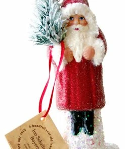 Best Sale 🔔 Ino Schaller Schaller Paper Mache 🍬 Candy Container- Beaded Santa Red 🧥 Coat 🎉