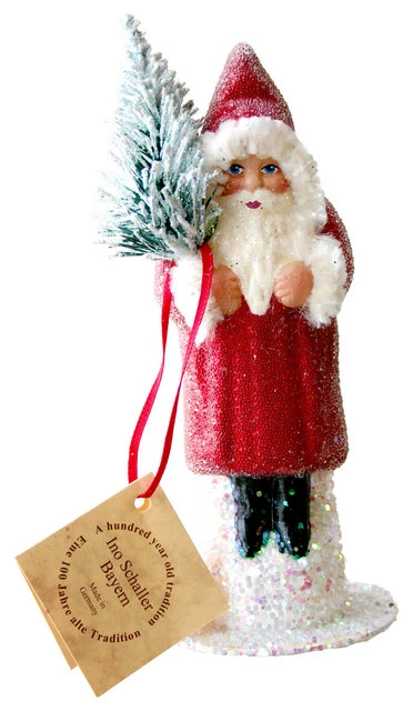Best Sale 🔔 Ino Schaller Schaller Paper Mache 🍬 Candy Container- Beaded Santa Red 🧥 Coat 🎉