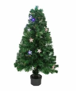 Discount 🔔 Northlight Seasonal 4' Pre-Lit LED Color Changing Fiber Optic Artificial 🎄 Christmas Tree With Stars 🔥