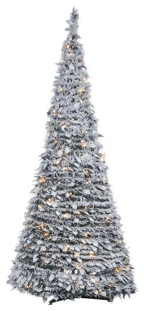 Brand new 🔥 Gerson Company 6' High Pop-Up Pre-Lit Flocked Pine Tree With Holy Leaves ❤️