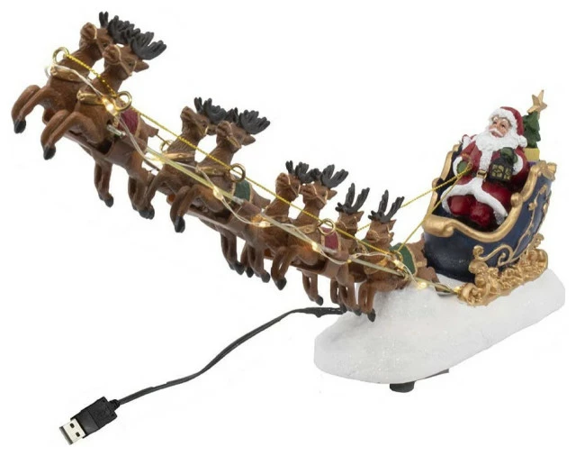 New 🌟 Kurt S. Adler, Inc. Kurt Adler 7" Battery-Operated LED Santa With Sleigh Table Piece ✨
