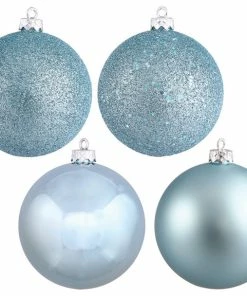 Outlet 👏 Vickerman Company Vickerman 4.75" 4 Finish Ball Ornaments Assorted, Set Of 4, Baby Blue 🧨