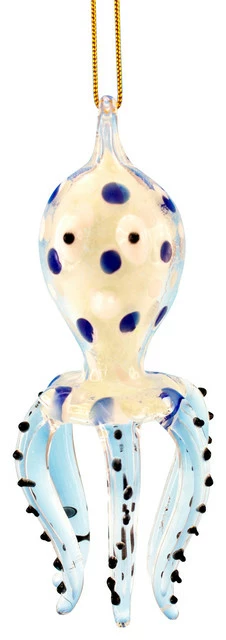 Wholesale 🔔 Beachcombers Glass Coastal Spotted Octopus Ornament Glow In Dark 3.5 Inch 😉