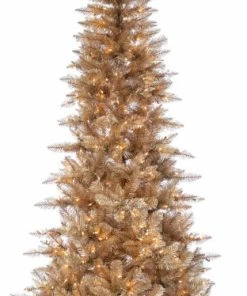 Cheapest 🥰 Gerson Company 7.5' Tuscany Tinsel PreLit Tree, Rose Gold ✔️