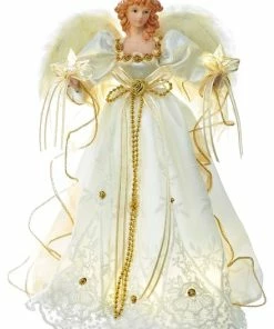 Best reviews of 👍 Kurt S. Adler, Inc. Kurt Adler 14" Battery-Operated Ivory And Gold LED Angel Treetop 🥰