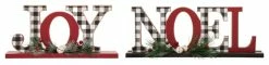 Best Sale ✔️ Glitzhome 2-Piece 🎄 Christmas Wooden Plaid JOY And NOEL Decor ✔️